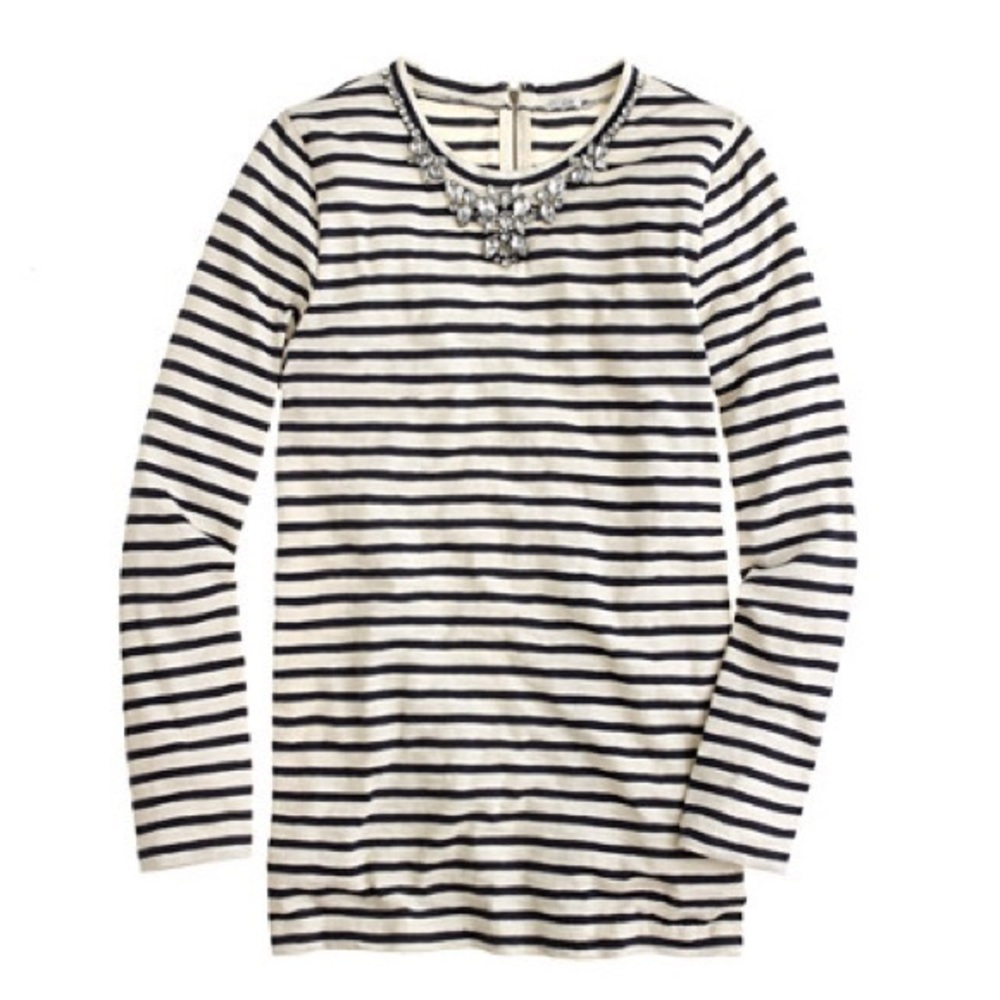 New Jcrew jeweled collar striped 3/4 sleeve!